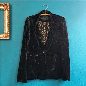 Sanctuary black crushed velvet one button blazer L
